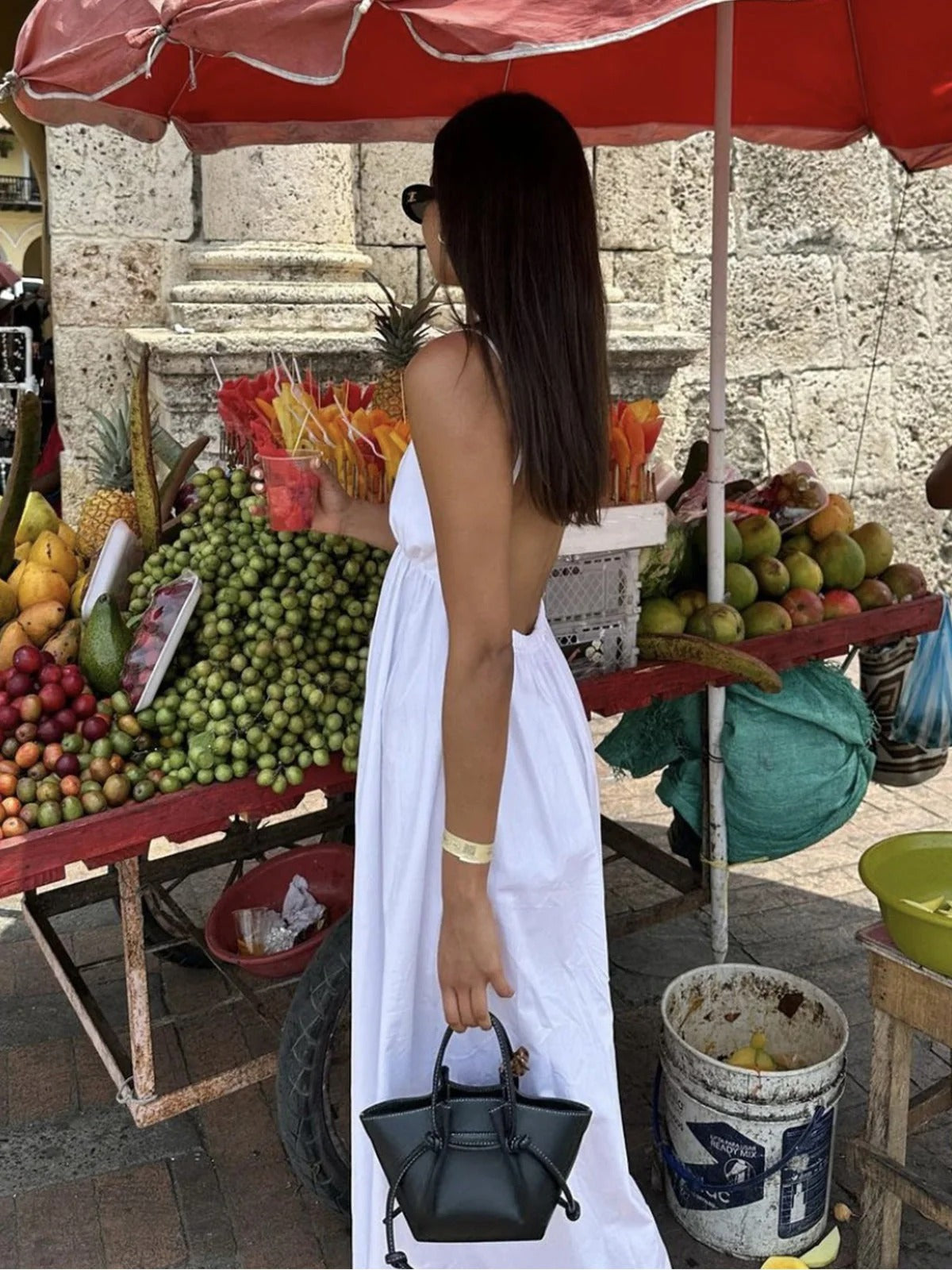 Women's Backless V-Neck Midi Dress