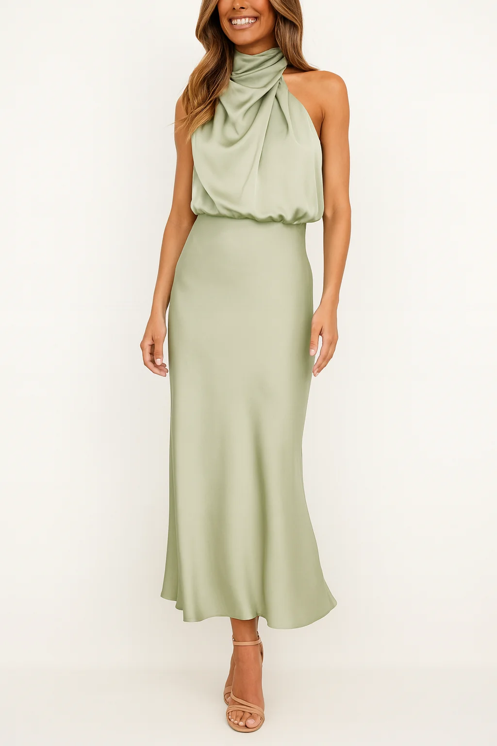 Women's One-Shoulder Satin Midi Dress