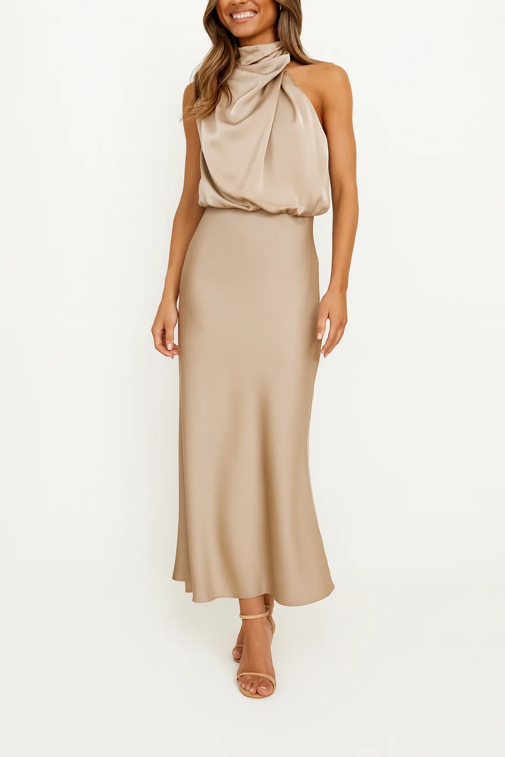 Women's One-Shoulder Satin Midi Dress