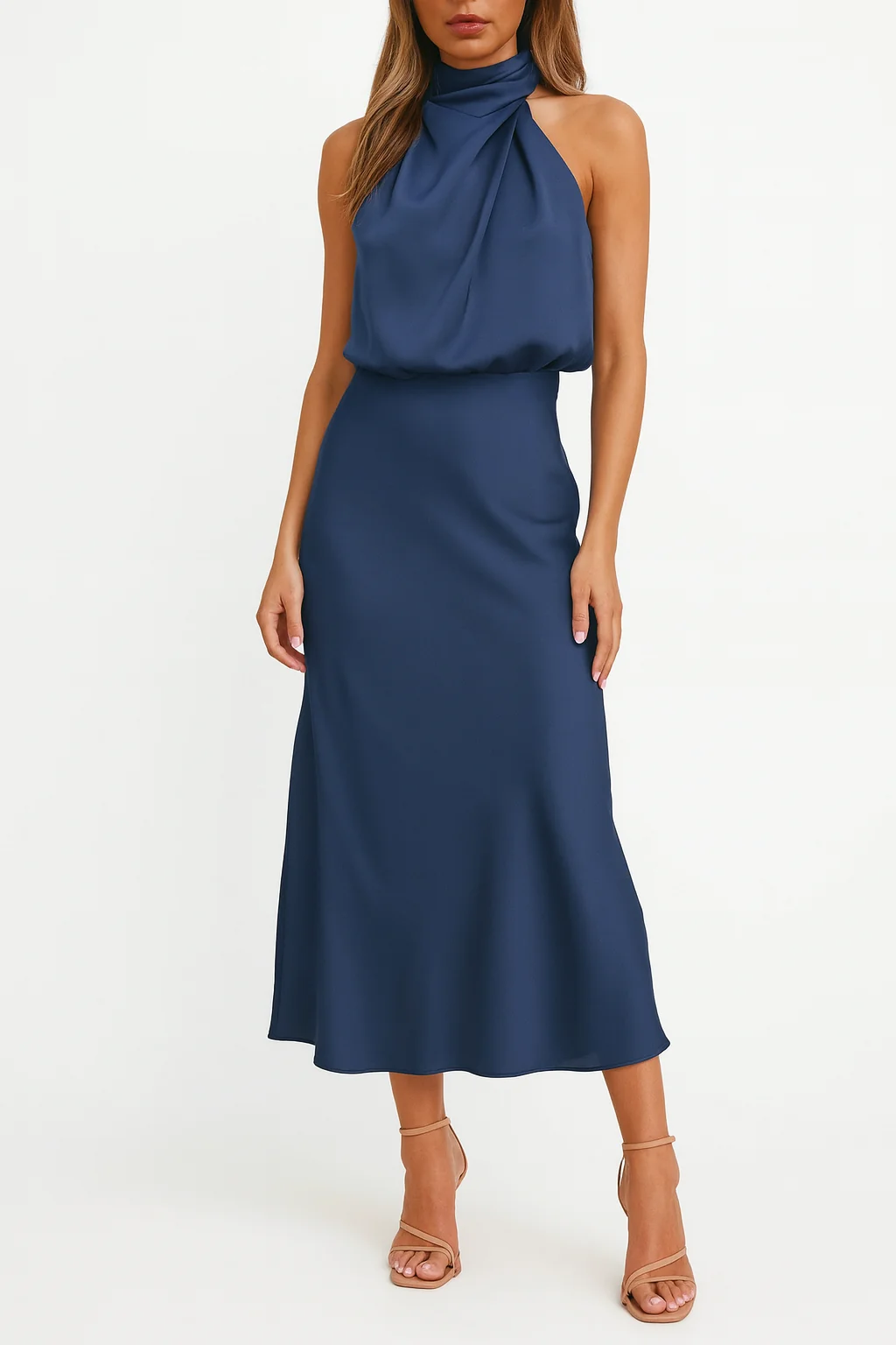 Women's One-Shoulder Satin Midi Dress