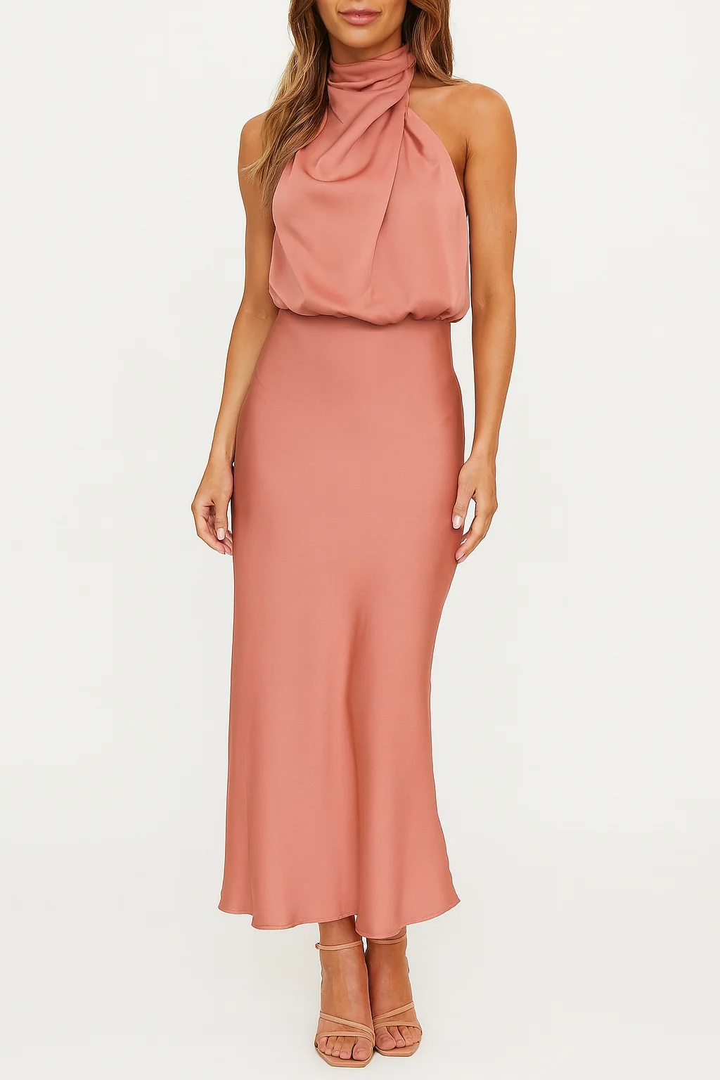 Women's One-Shoulder Satin Midi Dress