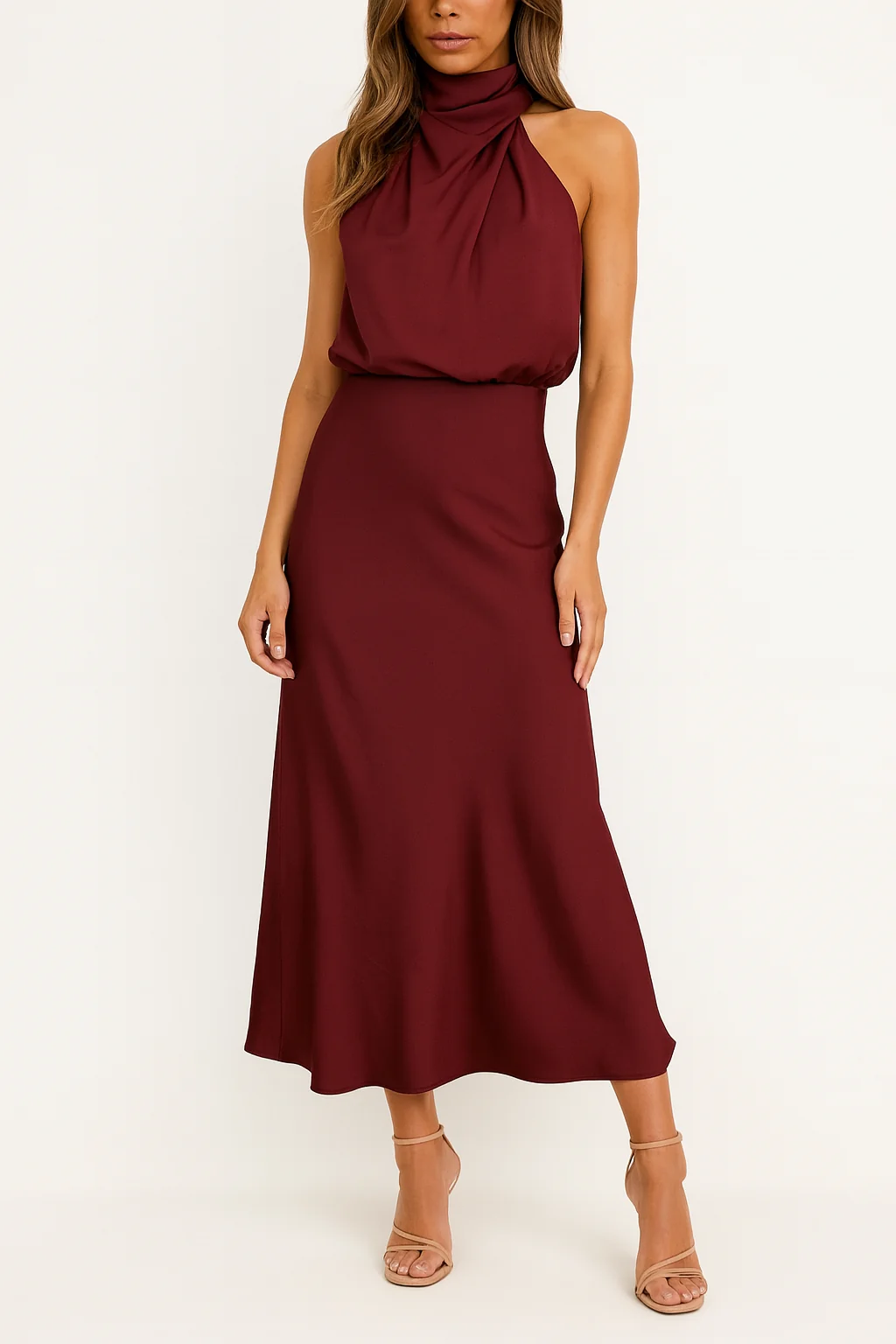 Women's One-Shoulder Satin Midi Dress